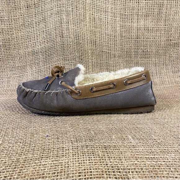 Tory Burch sandals shoes slip-on moccasins leather shearling Rare 6 M - Picture 2 of 12